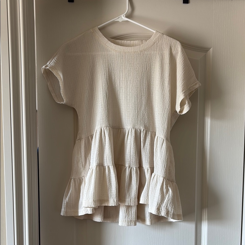 Cream Ruffle Hem Top
